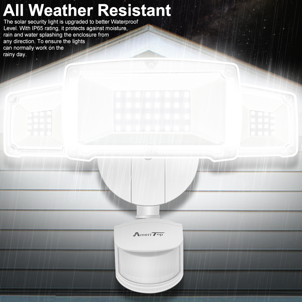 White for sale online Ameritop Triple Head Waterproof Motion Sensor Light 